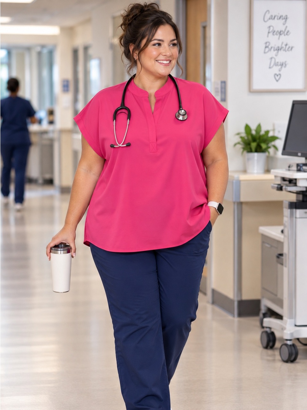 FIGS Women's Hot Pink RAFAELA Oversized Split-Neck Scrub Top 4X NEW